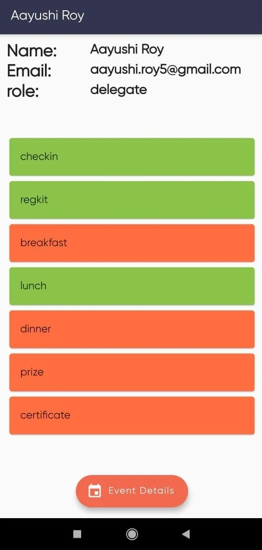 Event-O-Matic Attendee Profile Screen
