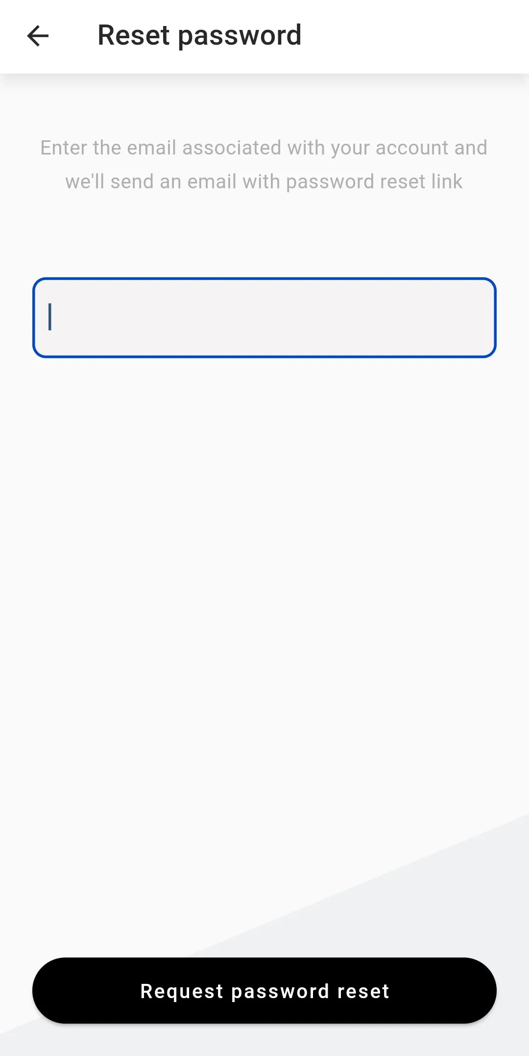 Forgot password screen