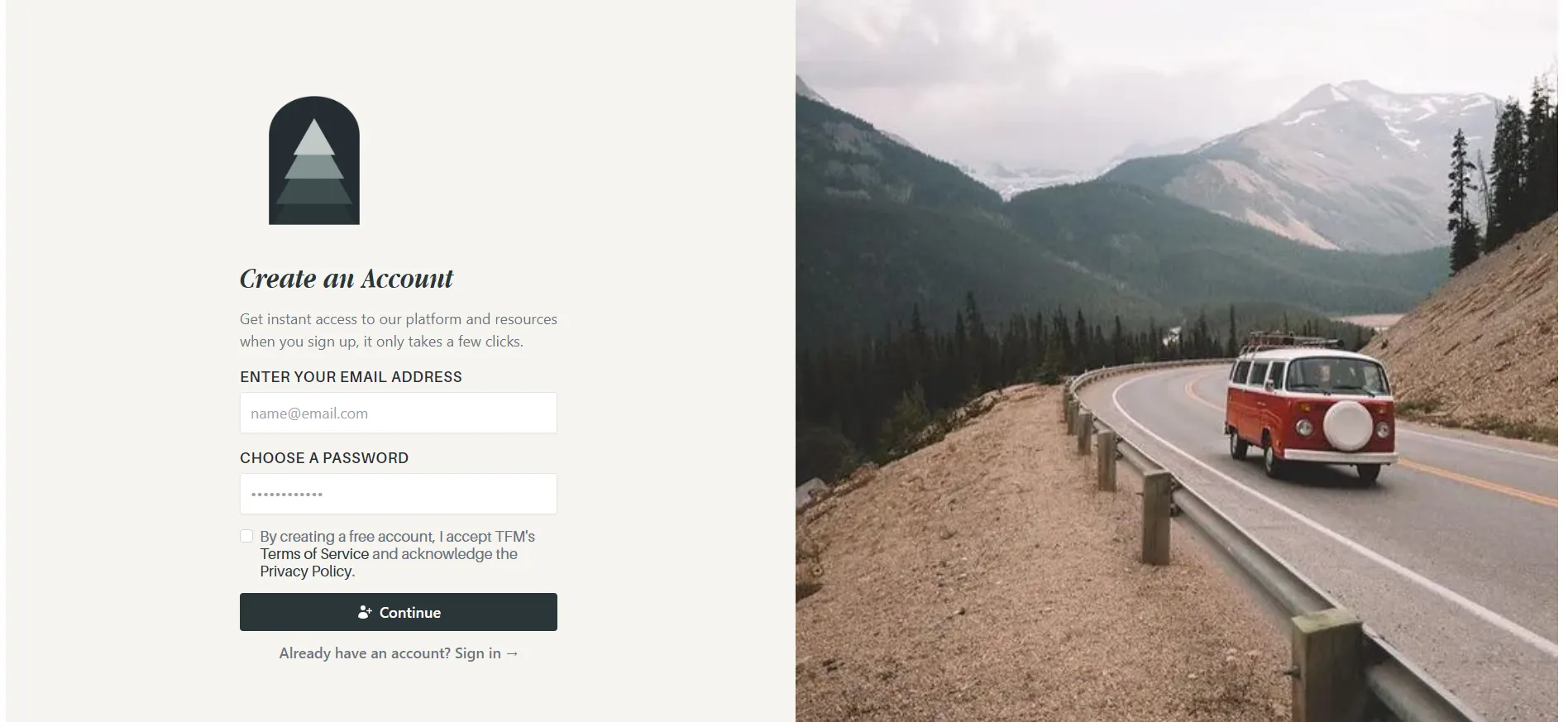 Relate signup page